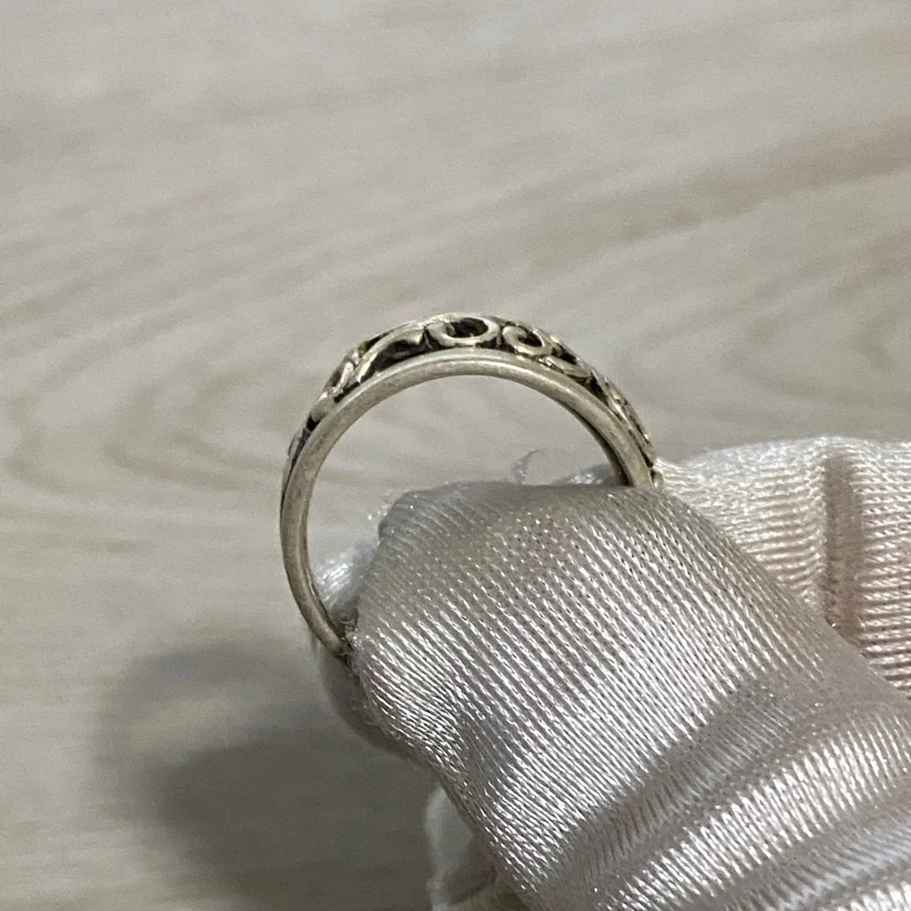 925 Sterling Silver Filigree Vine Swirl Design Band Ring Sz 6 Antiqued Finish